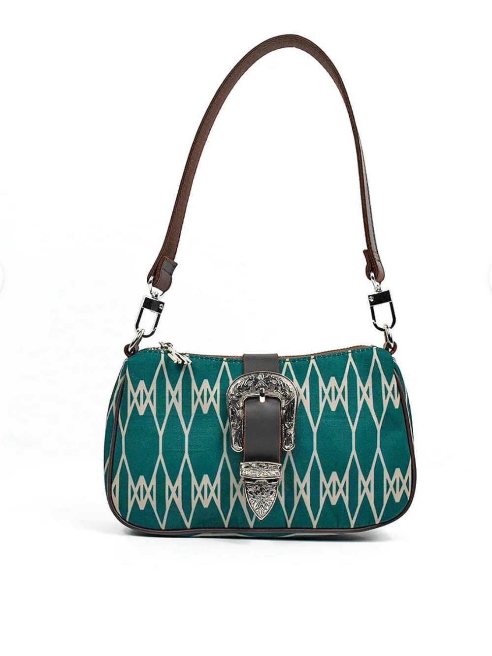 Noma New York "Odelia" Geometric Print Shoulder Bag with Steel Buckle Accents